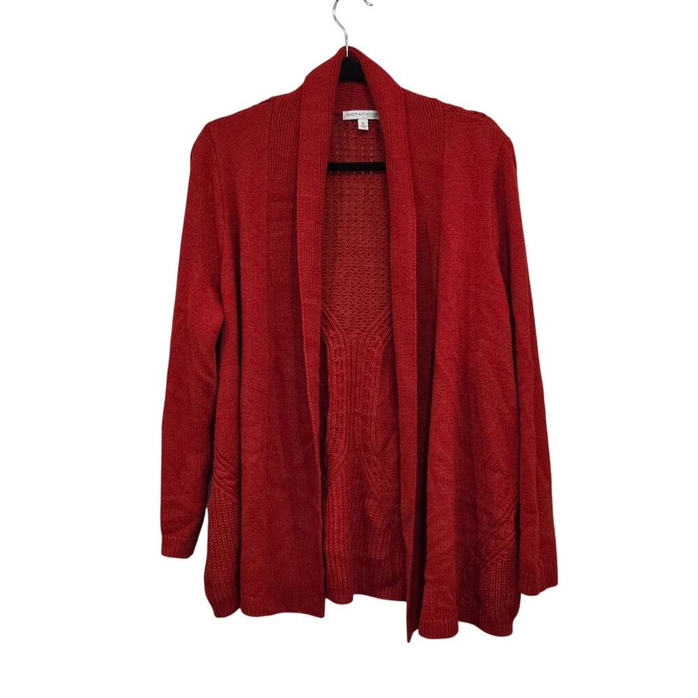 Notations Red Cable Knit Open Cardigan Sweater Cozy Fall Womens Size 1X